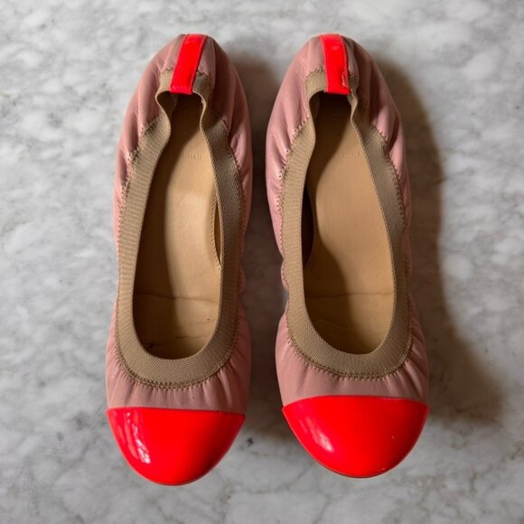 J.Crew Leather Ballet Flats Color Block Blush Coral Pink Size 10 - Picture 1 of 10
